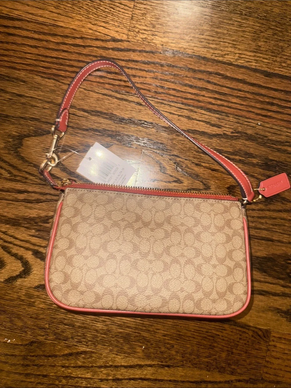 Coach Signature Canvas Shoulder Bag in Brown with Terracotta Trim